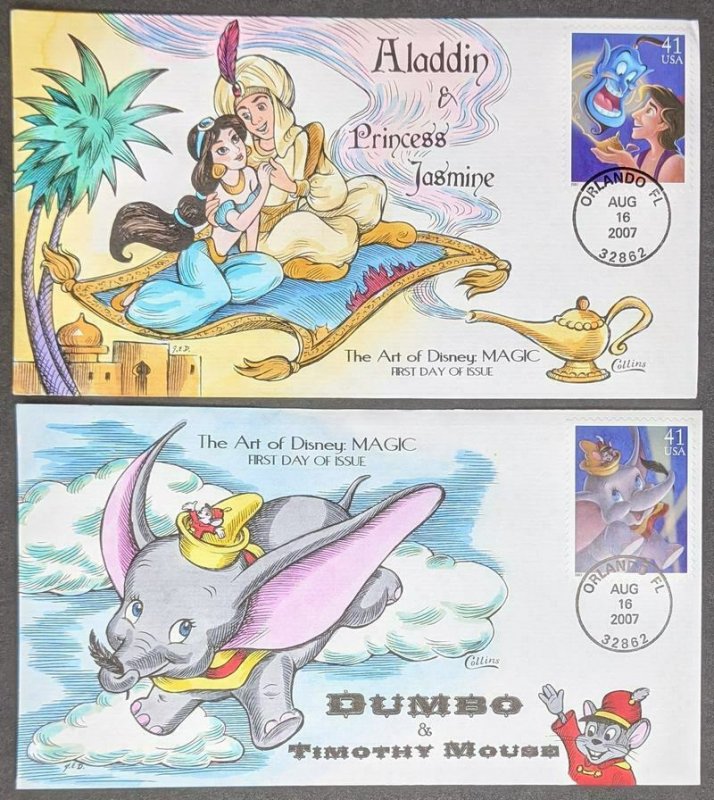 EDW1949SELL : USA 2007 Scott #4192-95 Cplt set Disney Collins Hand Painted FDC