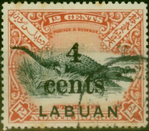 Labuan 1904 4c on 12c Black & Vermilion SG132 Good Used