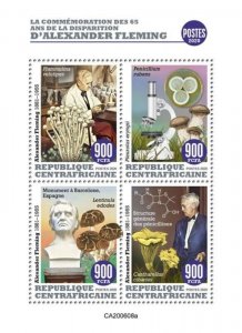 Central Africa - 2020 Alexander Fleming & Mushrooms - 4 Stamp Sheet - CA200608a