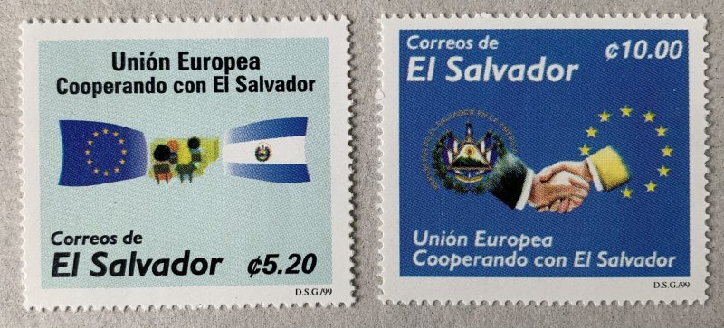 El Salvador 1999 EU Cooperation, flags, MNH. Scott 1506-1507, CV $5.50