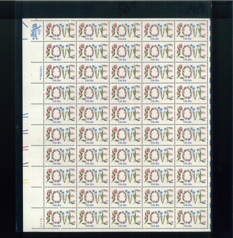 United States 20¢ Floral Love Postage Stamp #1951 MNH Full Sheet