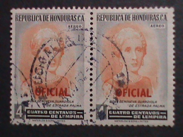 HONDURAS-1952 OFFICIAL STAMPS- CTO PAIRS-NH VF WITH FANCY CANCEL