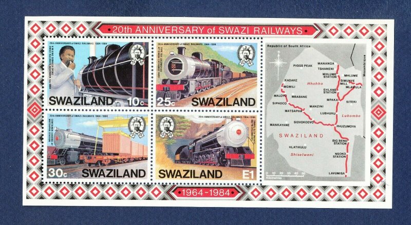 SWAZILAND  - Scott 464a - FVF MNH S/S  - Trains, Map - 1984