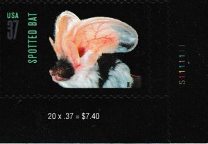 US 3661 Night Friends American Bats Red Bat 37c plate single LR MNH 2002