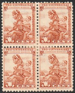 MEXICO RA13B, 1¢, UNIVERSITY ISSUE.BLOCK OF FOUR. UNUSED H OG. F-VF.