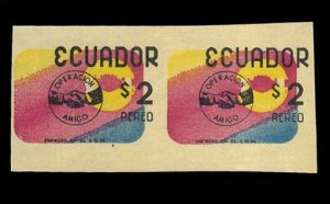 Ecuador #C459, 1969 Operacion Amigo, imperf. horizontal pair, black inverted,...