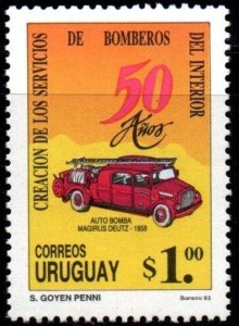 1993 Uruguay firecorps firefighters risk job heroes vehicle #1466 ** MNH