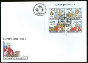 BURUNDI 2013 POPE JOHN PAUL II  SHEET FIRST DAY COVER