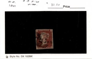 Great Britain, Postage Stamp, #3 Used, 1841 Queen Victoria (AF)