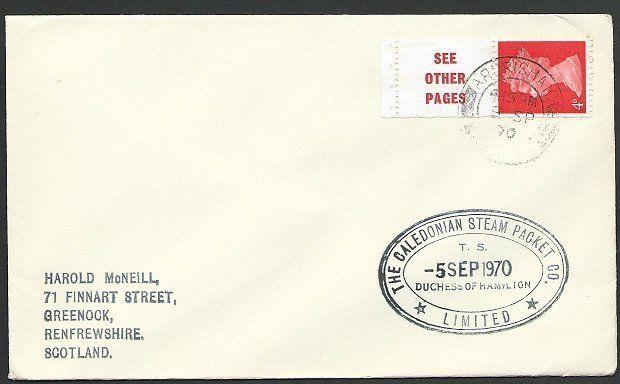 GB SCOTLAND 1970 Cover Clyde Steamer cachet T.S. DUCHESS OF HAMILTON.......48225