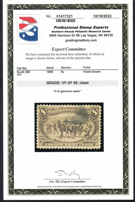US #289 Used w/PSE 85 Cert