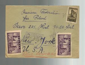 1946 Zoraw Poland Cover to American Federation for Polish Jews Judaica