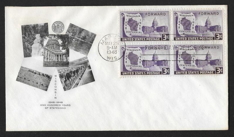 UNITED STATES FDC 3¢ Wisconsin Centennial BLOCK 1948 Fulton