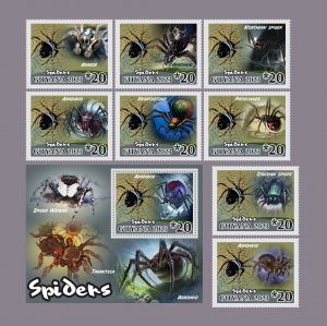 Stamps. Fauna. Spiders  2023 year block + 8 stamps  perf Guyana NEW