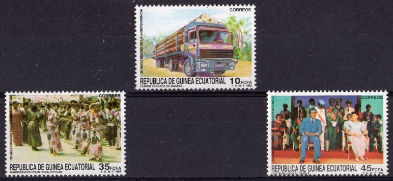 Equatorial Guinea 1989 Sc# 129/131 TRUCK-FOLK DANCERS-INDEPENDENCE  Set (3) MNH