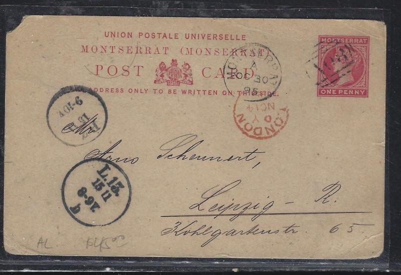 MONTSERRAT  (PP2107B)  QV 1D PSC 1895 A08 TO GERMANY WITH MSG. UL CORNER NIB