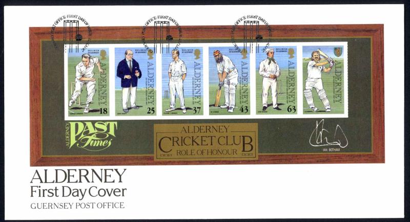 Alderney Sc# 105a FDC Souvenir Sheet 1997 Past Times Cricket