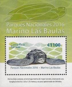 COSTA RICA PARK MARINO LAS BAULAS,TURTLES,EMBOSSED SPECIAL VARNISH,S/S MNH 2016