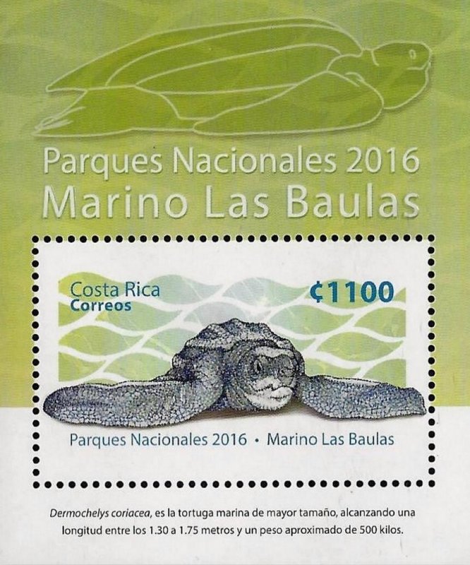 COSTA RICA PARK MARINO LAS BAULAS,TURTLES,EMBOSSED SPECIAL VARNISH,S/S MNH 2016