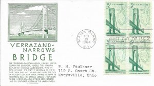 1964 FDC, #1258, 4c Verrazano-Narrows Bridge, Anderson, block of 4