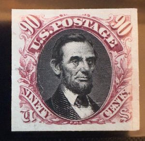 US Scott #122P3 Proof on India paper Nice margins carmine and black