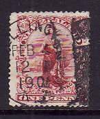 New Zealand-Sc#105- id8-used 1p carmine Commerce-dated FE 12 1904-