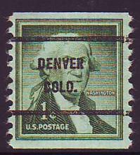 Denver CO, 1054-61 Bureau Precancel, 1¢ coil Washington