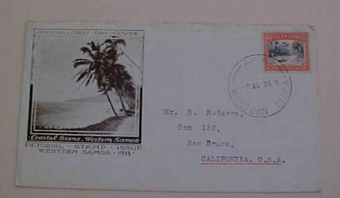 SAMOA FDC 1935  COASTAL SCENE CACHET TO USA