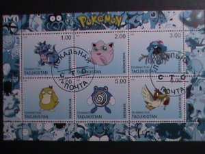 ​TAJIKISTAN -2000 LOVELY FAMOUS POKEMON FANCY POSTAL CANCEL CTO SHEET VF