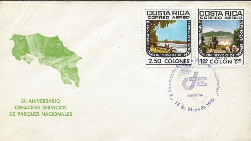 Costa Rica Natl Park Service,Poas Volcano,Cahuita Beach Sc C786-C787 FDC 1980