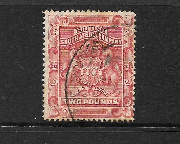 RHODESIA  1892-93  2pound   ARMS  FU   PAPERMAKERS WMK SG 11