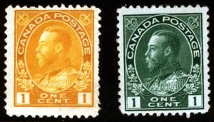 Canada #104 1c Dark Green & #105 1c Orange Yel 1911-22 King George V VF *MNH*