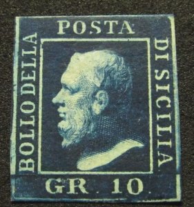 1859 ITALY SICILY SC# 16a 10gr INDIGO MOG/LH GRIGIO ARDESIA MINT F/VF