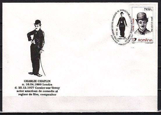 Romania, 2000 issue. 23/AUG/2000. Cinema, Charlie Chaplin cancel, cachet cover.