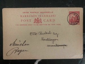 1909 Barbados Postal Stationary Cover To Cetinje Montenegro