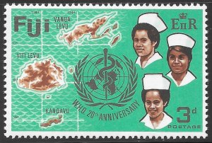 Fiji Scott 257 MNH 3d 20th Anniversary of WHO issue of 1968, Map, Nurse