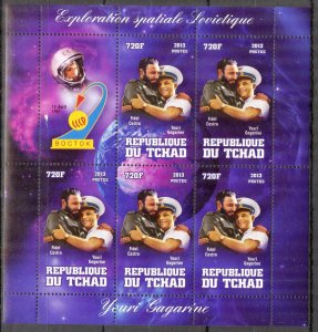 Chad 2013 Space Y. Gagarin (6) sheet of 5 MNH