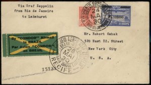 Brazil 1930 Graf Zeppelin Si59H Rio Pernambuco Cover Pan America 100832