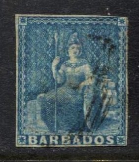 STAMP STATION PERTH -Barbados #6 Britannia Used Unwmk. White Paper CV$70.00