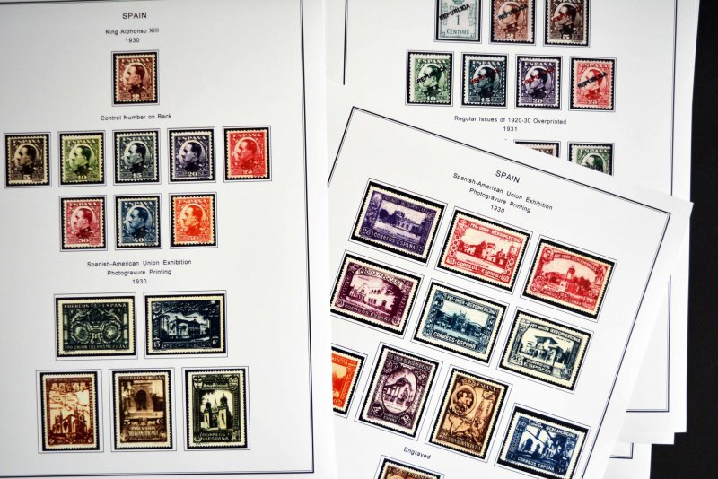 COLOR PRINTED SPAIN 1850-1940 STAMP ALBUM PAGES (42 illustrated pages)