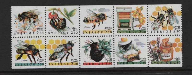 SWEDEN  1819-1828, Booklet pane, MNH, 1990 Apiculture