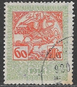 HUNGARY 1917 60f St Stephen General Duty Revenue Wmk Lorraine Cross BFT.350 Used