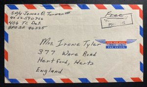 1969 USA Forces In VietNam Army PO Airmail Cover To Hartford England