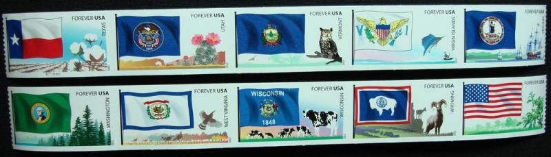 US #4323-4332 MNH Coils, 2 strips of 5, Flags SCV $9.00 