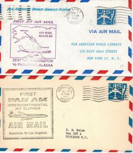 Airmail First Flight Pan Am American SET OF 2 Hawaii 1959 and WA to Alaska 1960