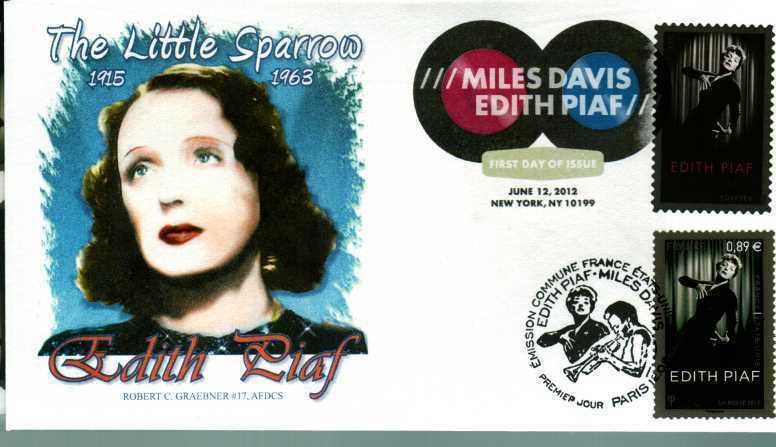 Graebner Chapter AFDCS 4692 Edith Piaf Color Cancel Joint Issue France Stamp 