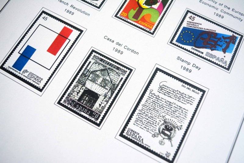 COLOR PRINTED SPAIN 1976-1993 STAMP ALBUM PAGES (101 illustrated pages)