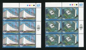 United Nations 1020 - 1021 Headquarters Buildings Blocks of 6 Stamps 2011 MNH