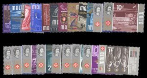 Malta #312-330 Cat$19.85, 1965-70 QEII, complete set, never hinged