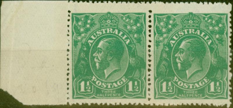 Australia 1923 1 1/2d Green SG61a/ BW88a Coarse Unsurfaced Paper V.F MNH Pair Sc